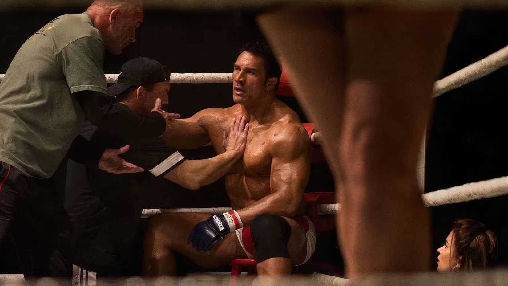Dwayne The Rock Johnson as Mark Kerr in The Smashing Machine