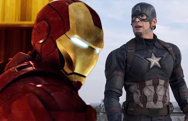 An edited image of Robert Downey Jr.'s Iron Man and Chris Evans' Captain America in the MCU