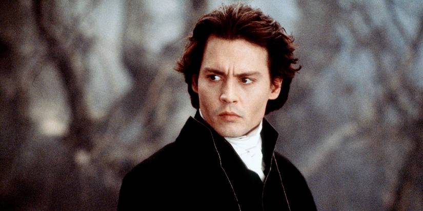 Johnny Depp in Sleepy Hollow looking off to the side with a confused look on his face