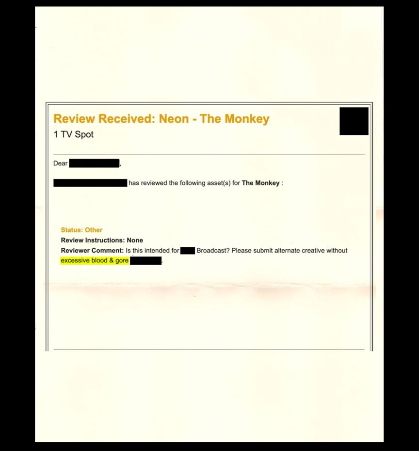 Leaked Emails Show 'The Monkey' Is Too Violent to Get Ads