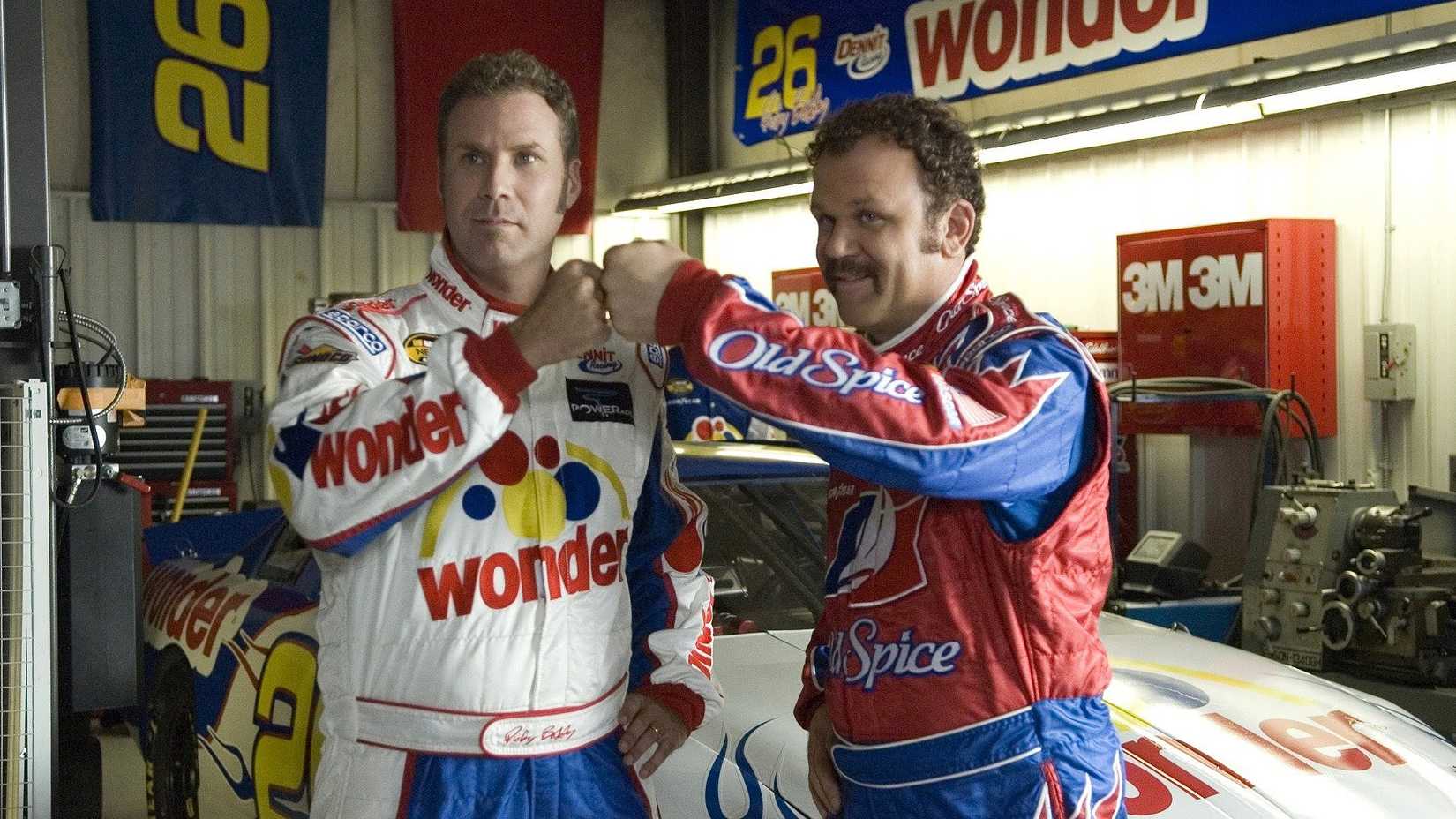 Will Ferrell as Ricky Bobby and John C. Reilly as Cal Naughton Jr. in 'Talladega Nights: The Ballad of Ricky Bobby'