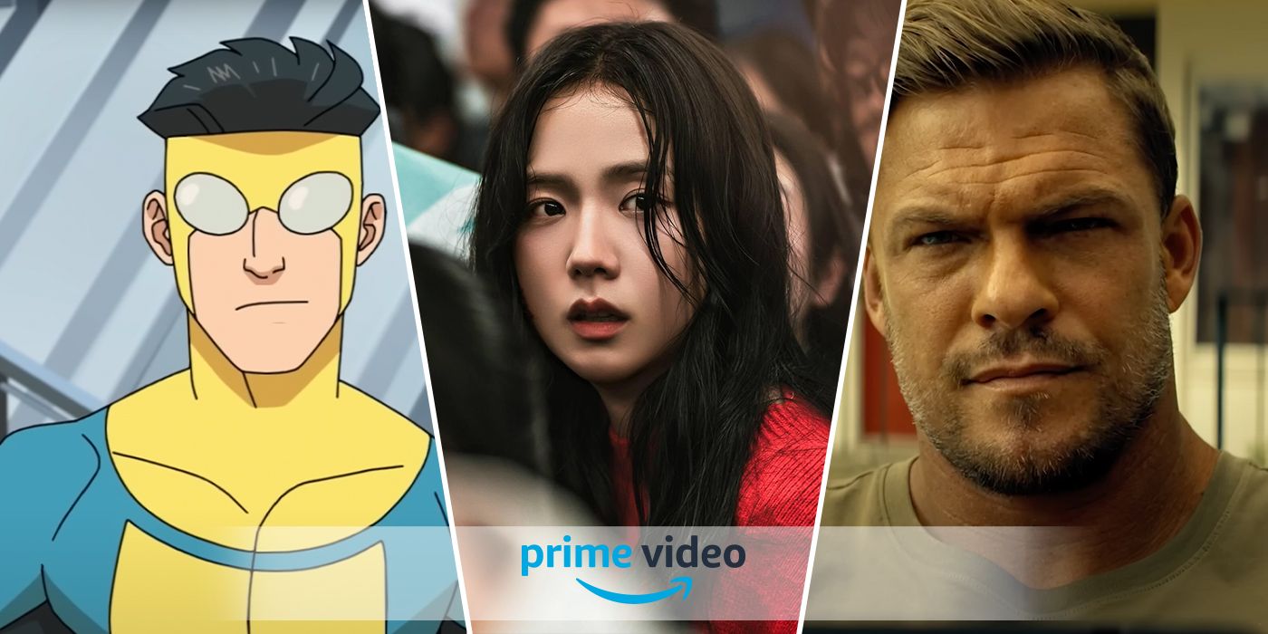 An edited image of Invincible, Newtopia, and Reacher with the Prime Video logo