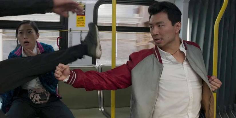 Shang-Chi fighting on the bus