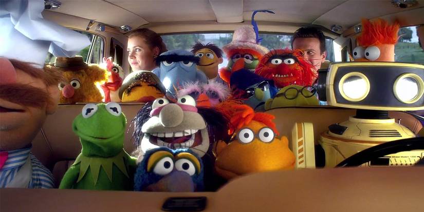 'The Muppets' with Kermit, Amy Adams, Jason Segal, and others in a car