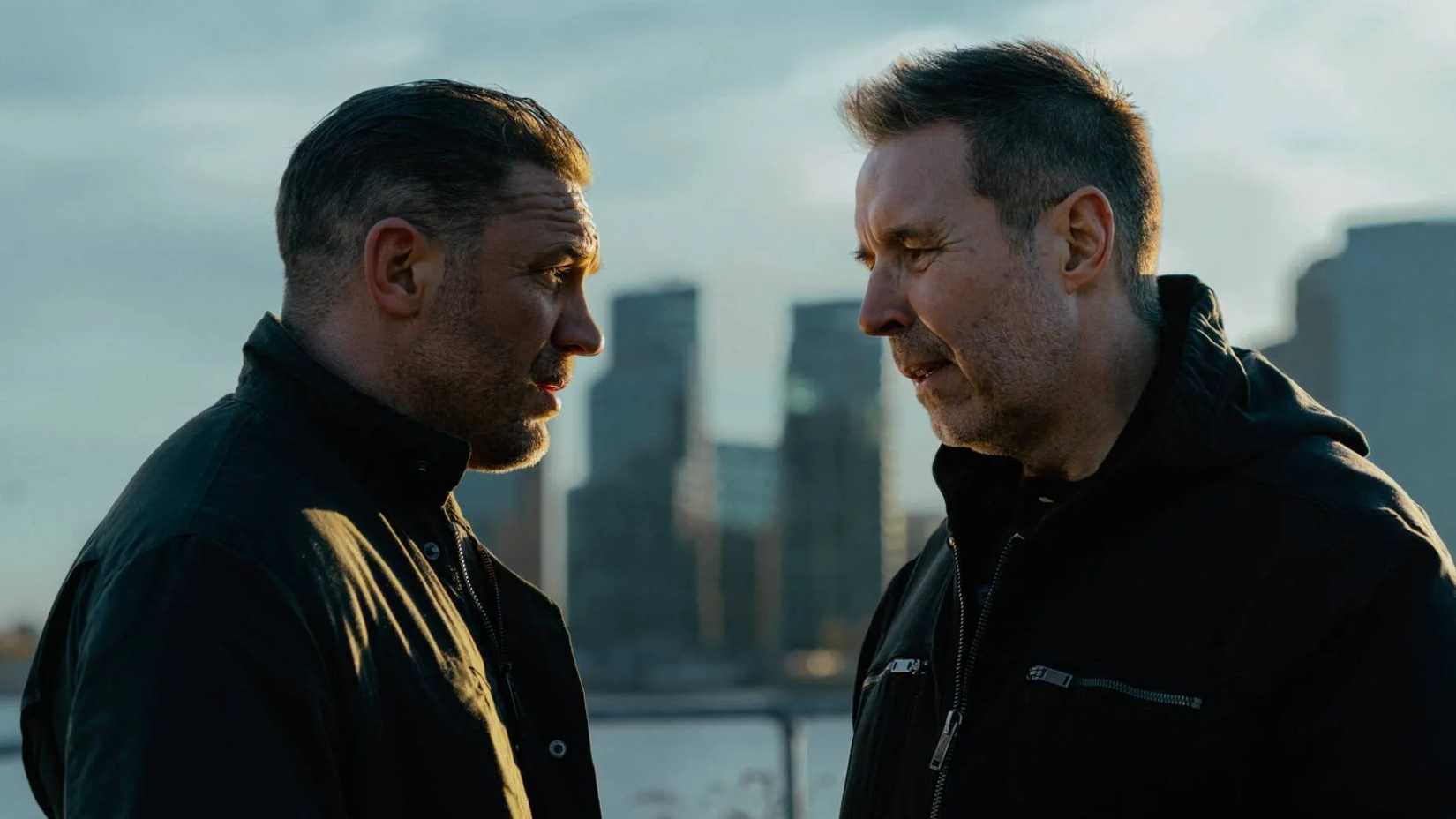 Tom Hardy and Paddy Considine as Harry Da Souza And Kevin Harrigan in MobLand.
