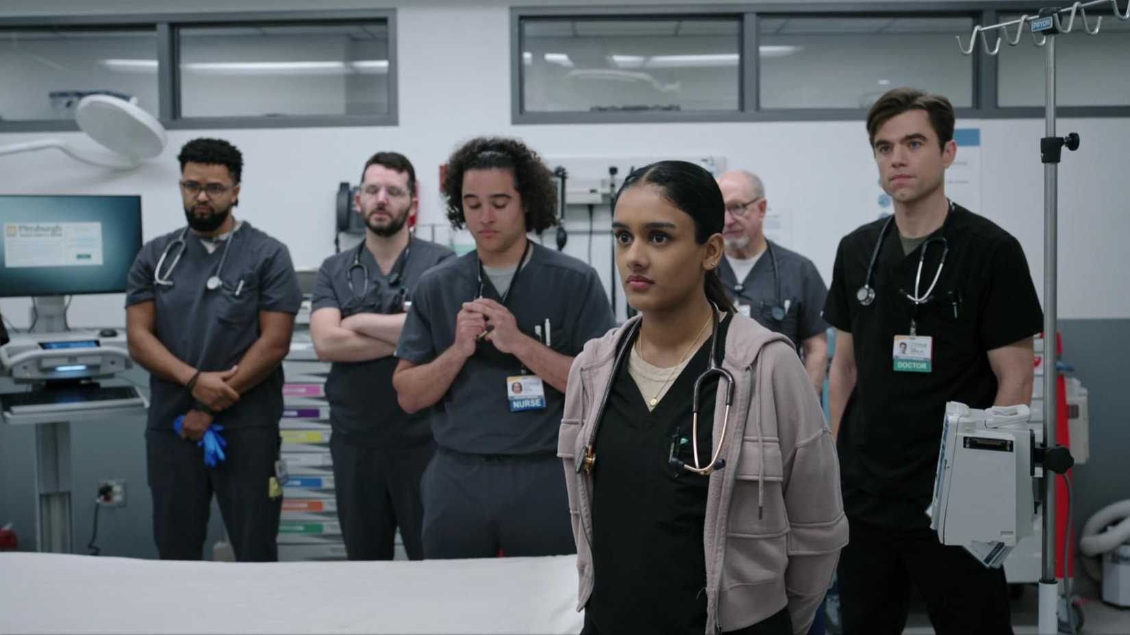 Shabana Azees, Patrick Ball, and Jalen Thomas Brooks in The Pitt (1)