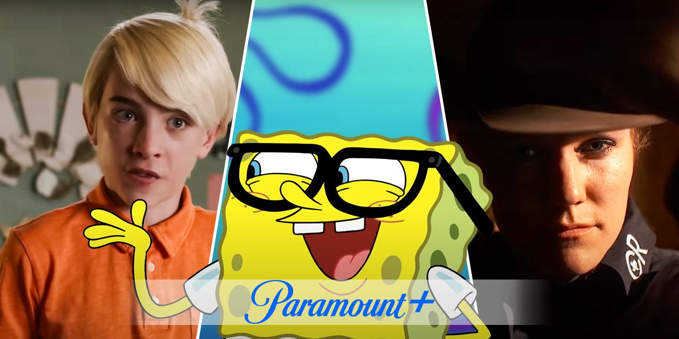 Triple split image with Paramount+ logo with shows, The Really Loud House, The Last Cowboy, and SpongeBob SquarePants 