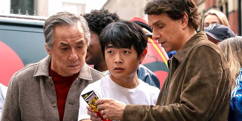 Jackie Chan, Ben Wang, and Ralph Macchio in Karate Kid: Legends 