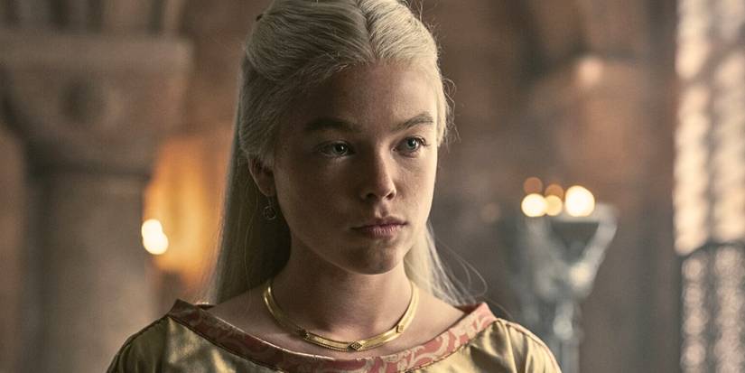 Milly Alcock in House of the Dragon looking off-screen