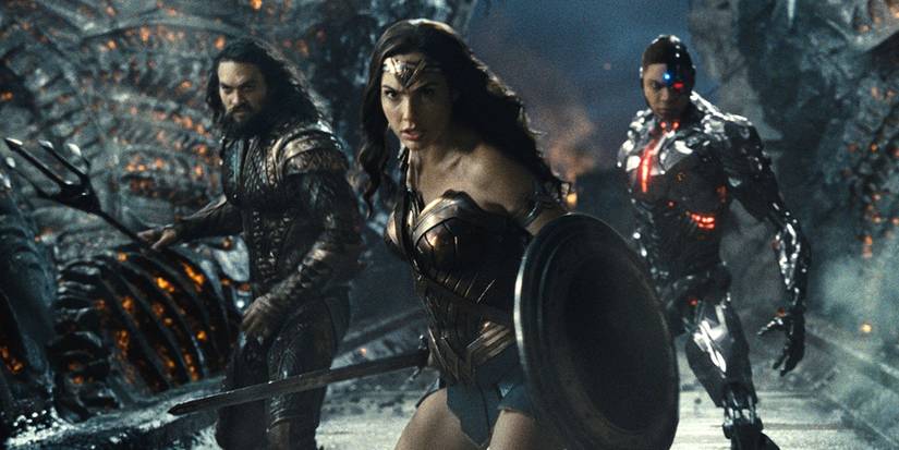 Jason Momoa, Gal Gadot, and Ray Fisher in Zack Snyder's Justice League 