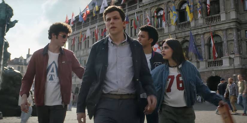 Jessie Eisenberg, Dominic Sessa, Ariana Greenblatt and Justice Smith in Now You See Me: Now You Don't (2025)