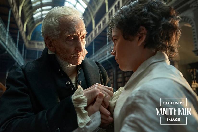 Charles Dance and Christian Convery in Guillermo del Toro's Frankenstein
