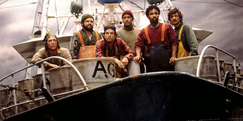 The crew of the Andrea Gail in The Perfect Storm: Sully (William Fitchner), Murph (John C. Reilly), Bobby (Mark Wahlberg), Billy (George Clooney), Alfred (Allen Payne), and Bugsy (John Hawkes)