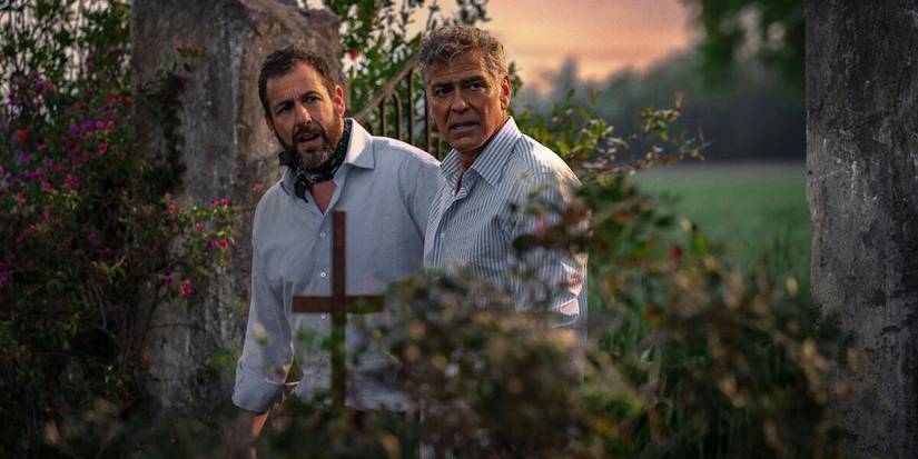 Adam Sandler as Ron Sukenick and George Clooney as Jay Kelly in the Netflix film Jay Kelly