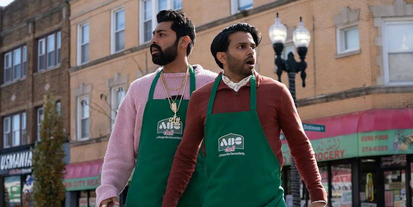 Saagar Shaikh and Asif Ali looking shocked in the Hulu comedy series 'Deli Boys'