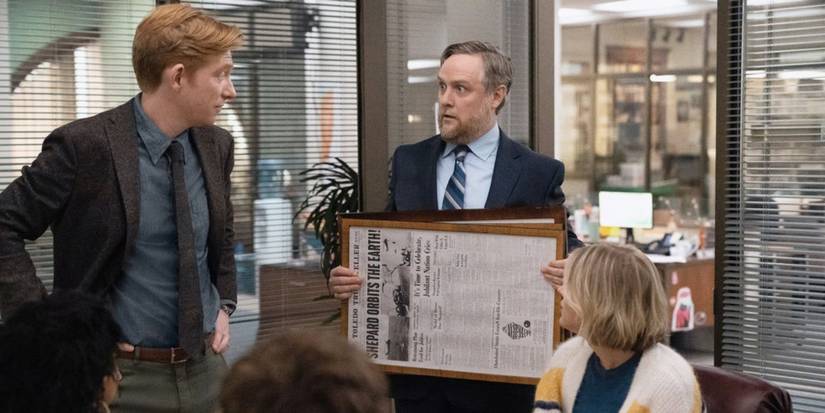 Domhnall Gleeson as Ned and Tim Key as Ken in The Paper