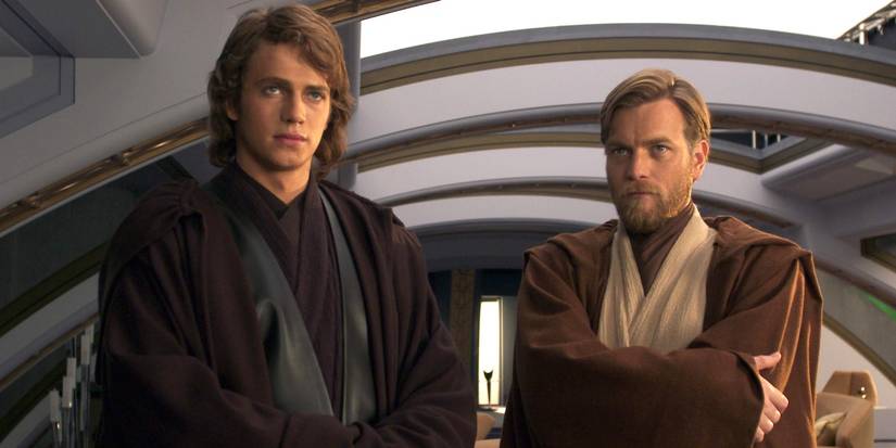 Hayden Christensen jako Anakin Skywalker a Ewan McGregor jako Obi-Wan Kenobi ve filmu Star Wars: Epizoda III – Pomsta Sithů