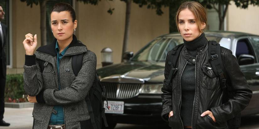 Ziva stands by a woman outside in NCIS