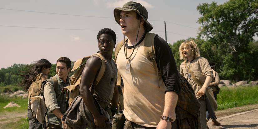 Joshua Odjick, Jordan Gonzalez, David Jonsson, Cooper Hoffman and Charlie Plummer in The Long Walk