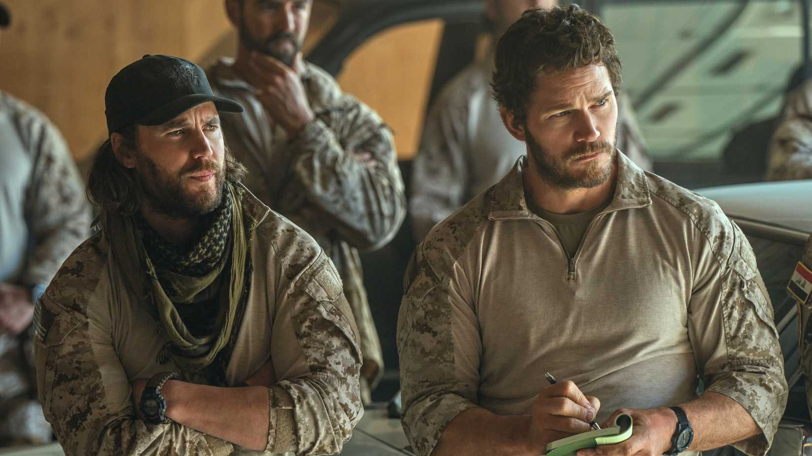 Chris Pratt and Taylor Kitsch in The Terminal List: Dark Wolf in a military briefing