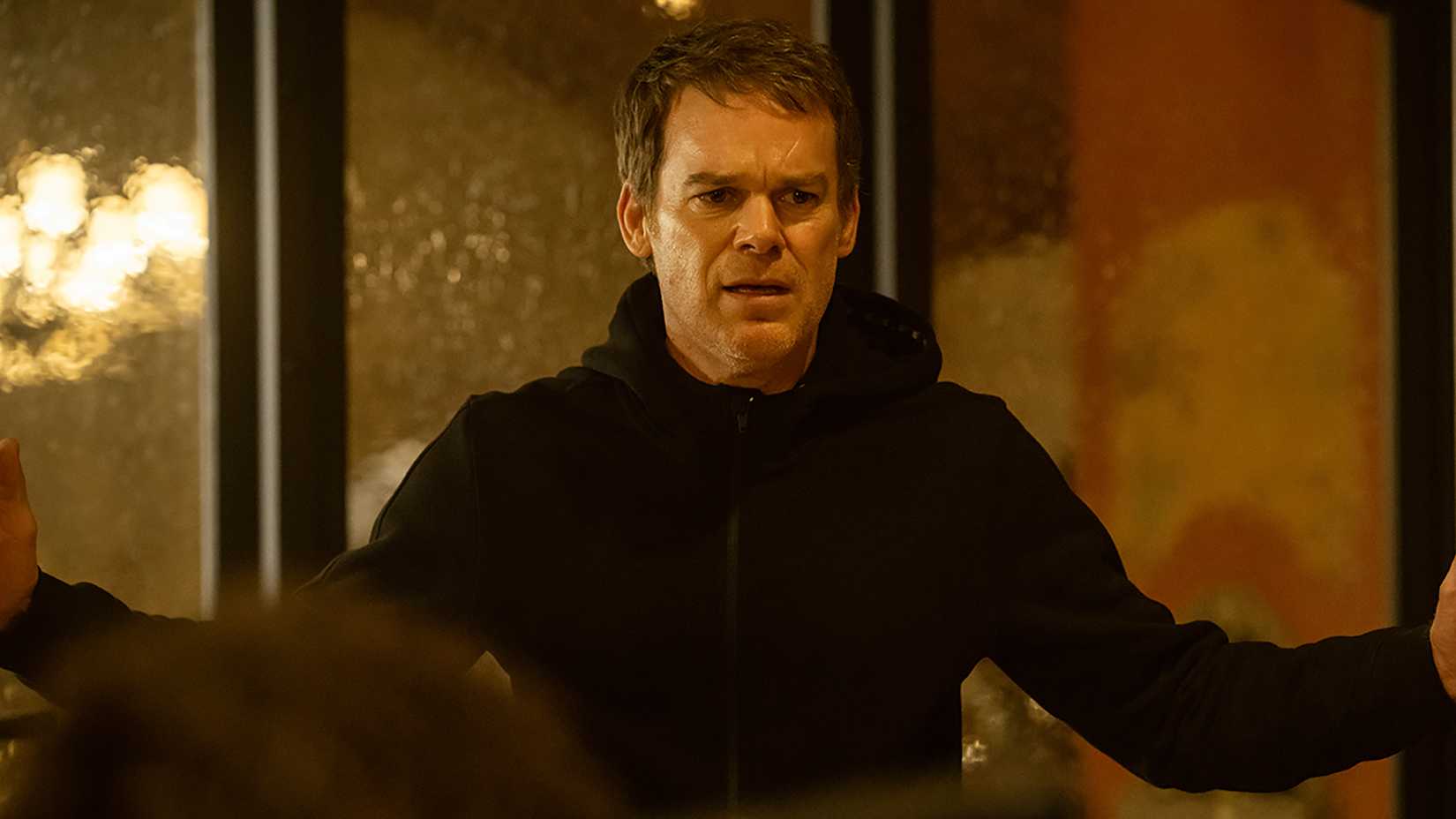 Dexter looking worried with his hands out in Dexter: Resurrection
