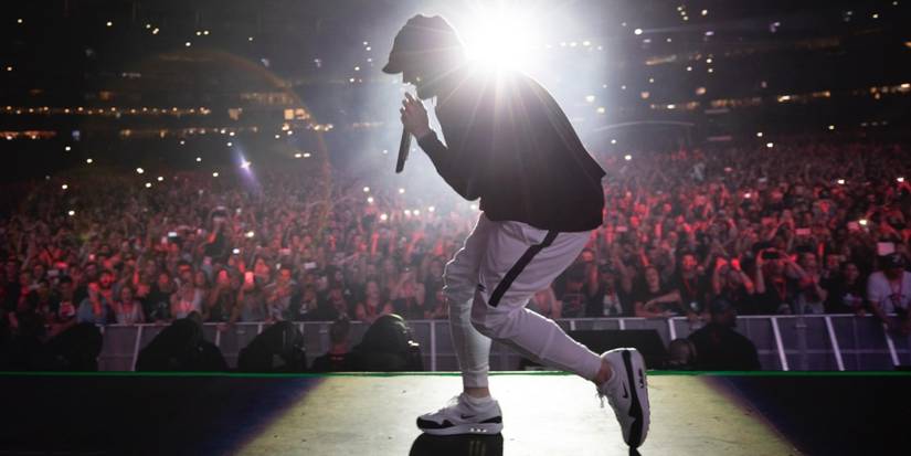 Eminem performs on stage in Stans
