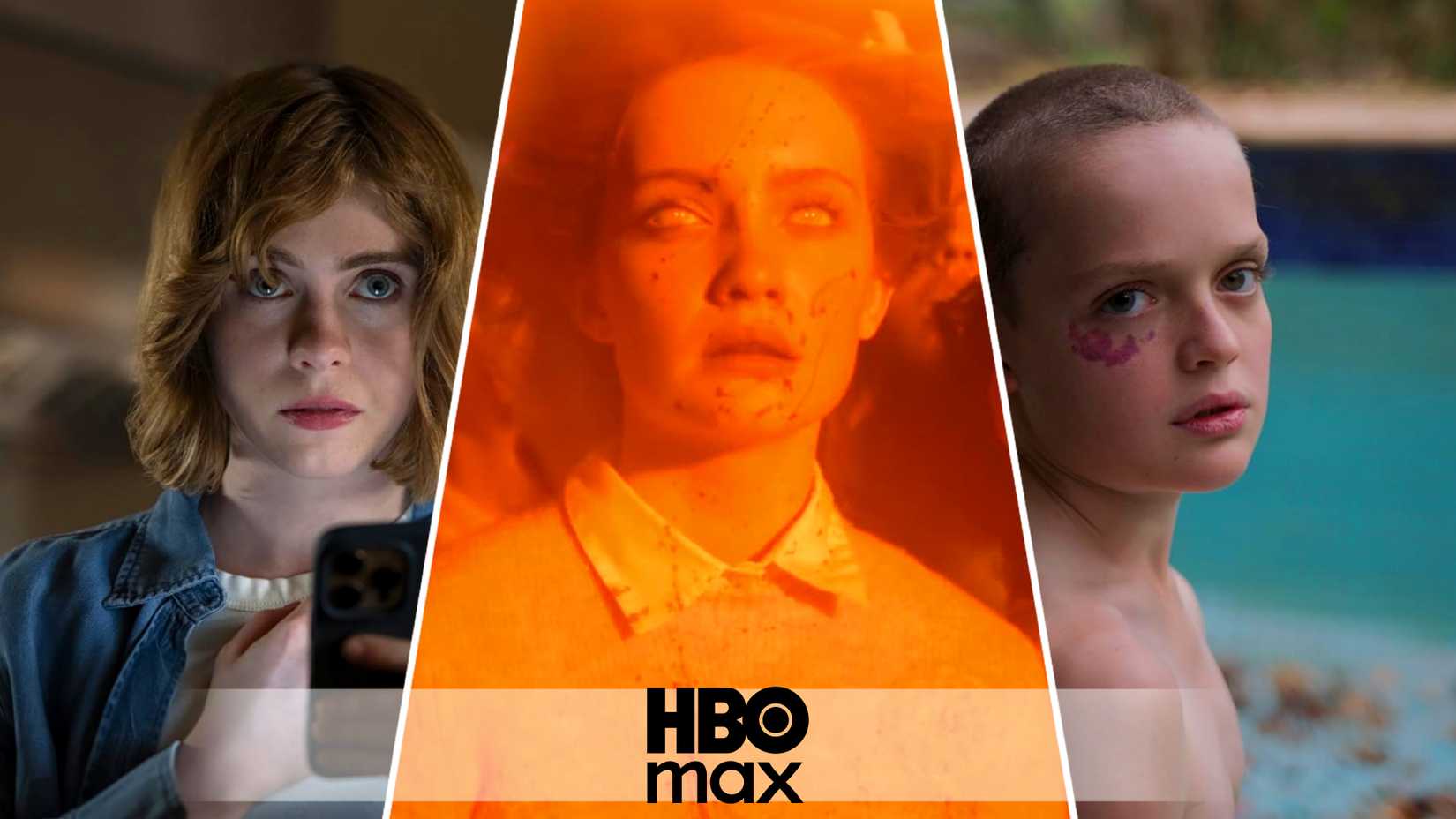 a custom image of Jonah Wren Phillips in Bring Her Back (2025), Sophia Lillis in The Chair Company (2025) and an unknown actress caught in the deadlights for IT: Welcome to Derry