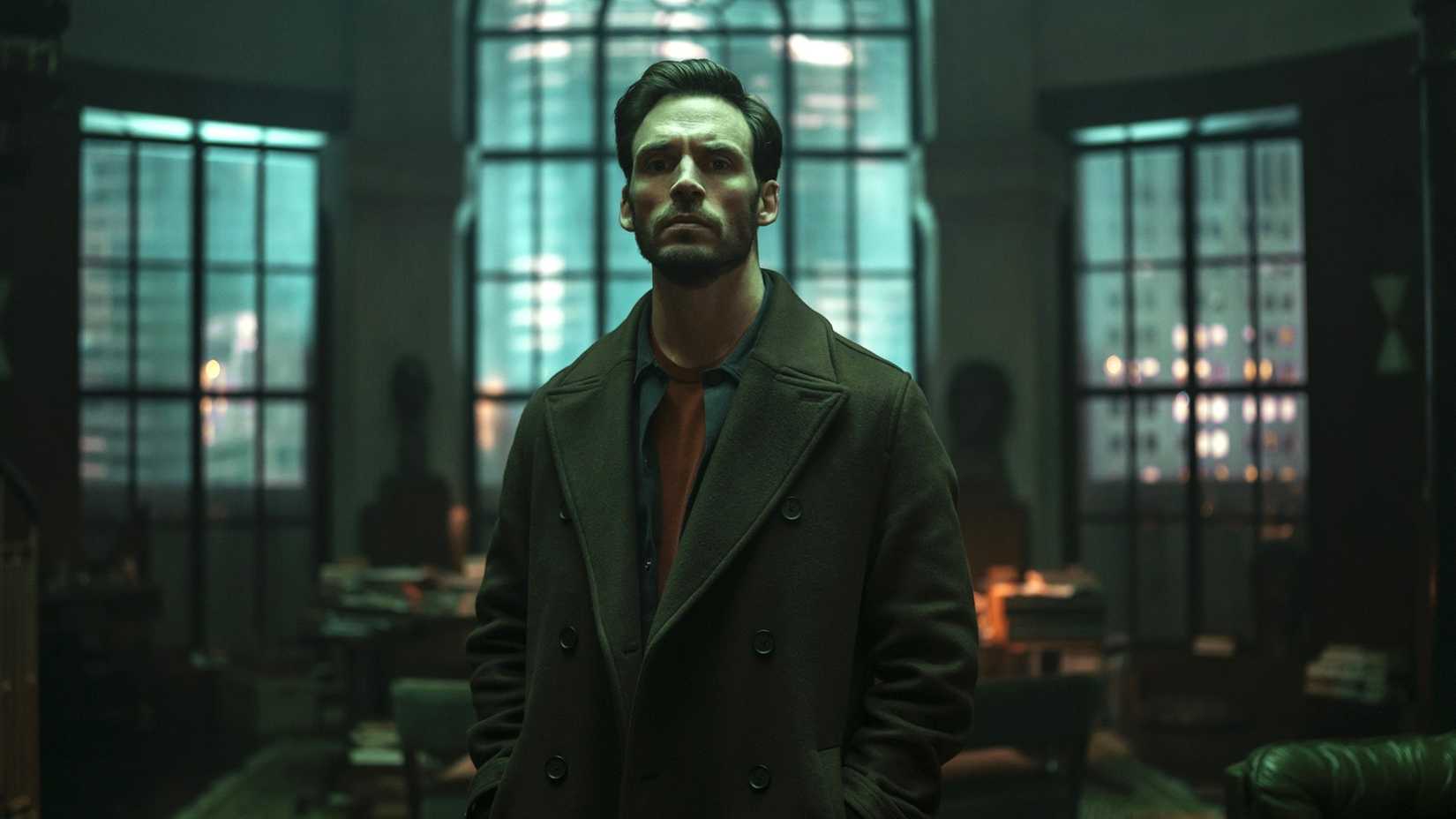 Sam Claflin in Lazarus (2025) looking off-screen