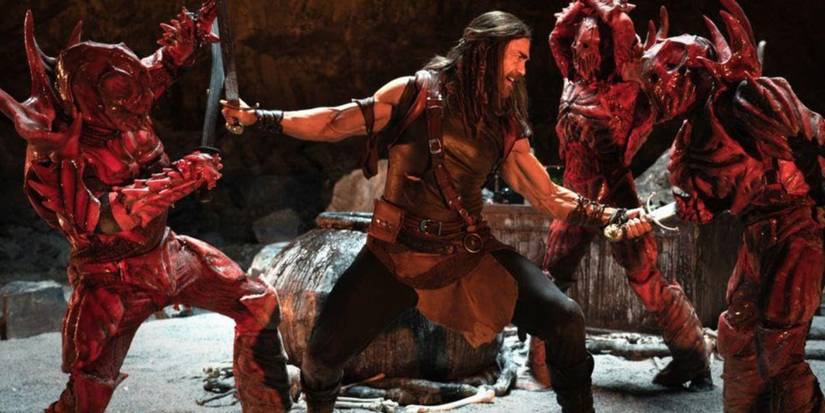 Deathstalker (Daniel Bernhardt) battles in retro-fantasy film