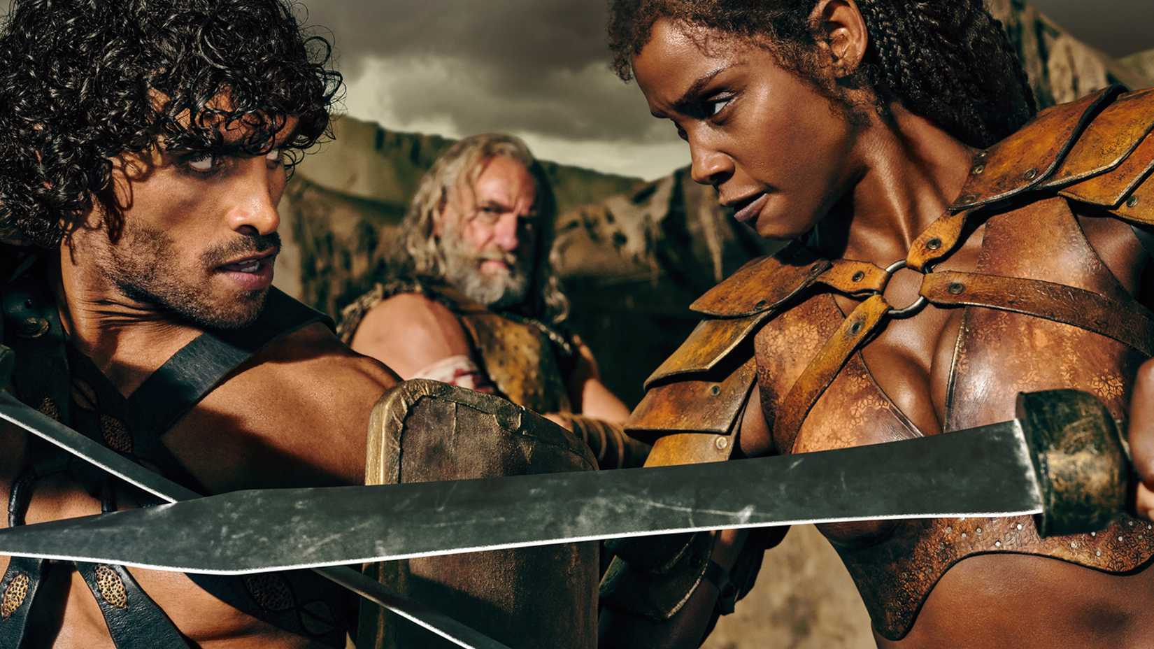 Jordi Webber, Graham McTavish, and Tenika Davis in Spartacus: House of Ashur