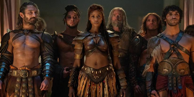 Gladiators line up in Spartacus: House of Ashur