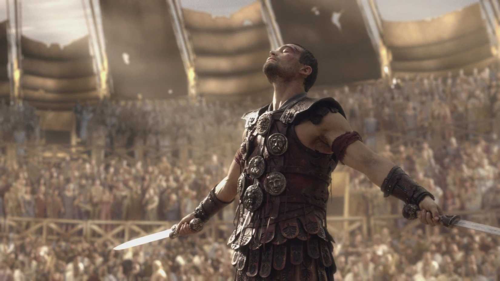 Spartacus rejoices in the arena in Spartacus