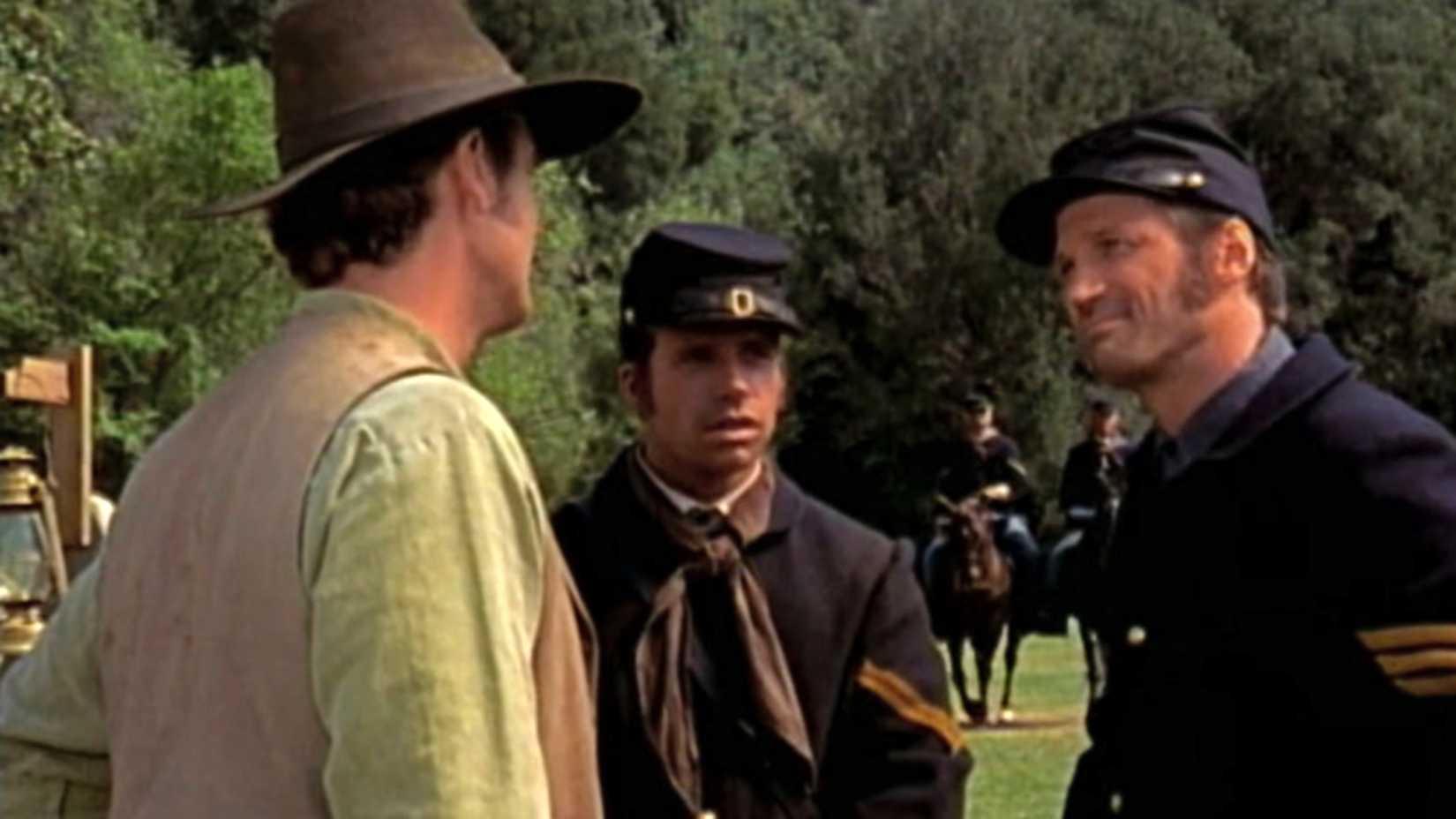 Taylor Sheridan in the middle as Corporal Waters in season six of Dr. Quinn, Medicine Woman