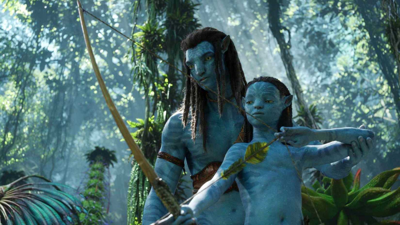 A scene from Avatar: The Way of Water with Jake Sully and his son