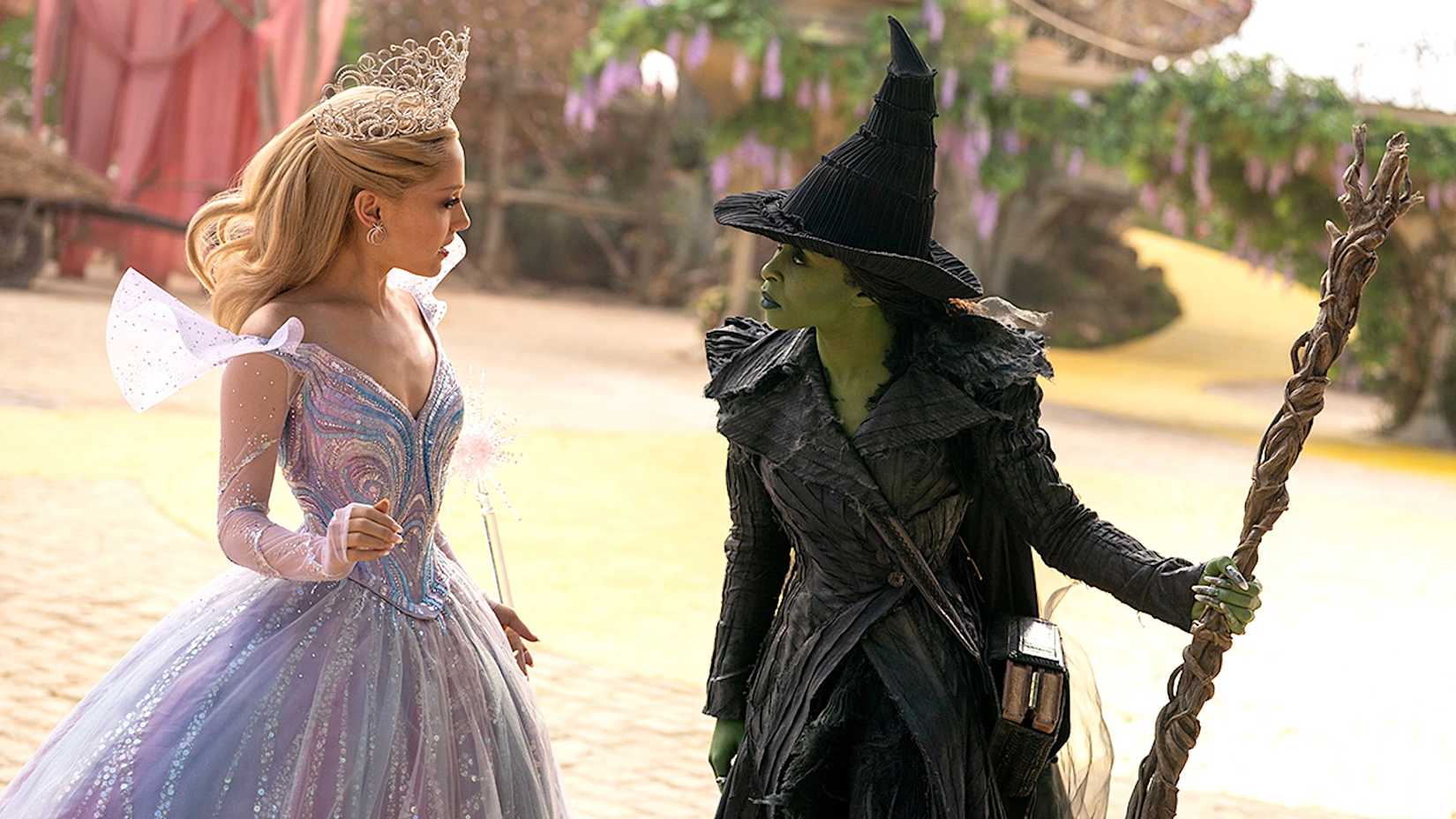 Ariana Grande as Glinda Upland and Cynthia Erivo as Elphaba Thropp in Wicked: For Good