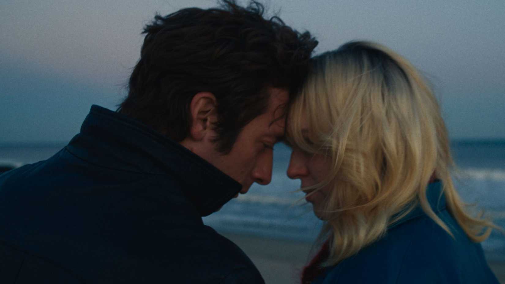 Jeremy Allen White as Bruce Springsteen and Odessa Young as Faye Romano in Deliver Me From Nowhere
