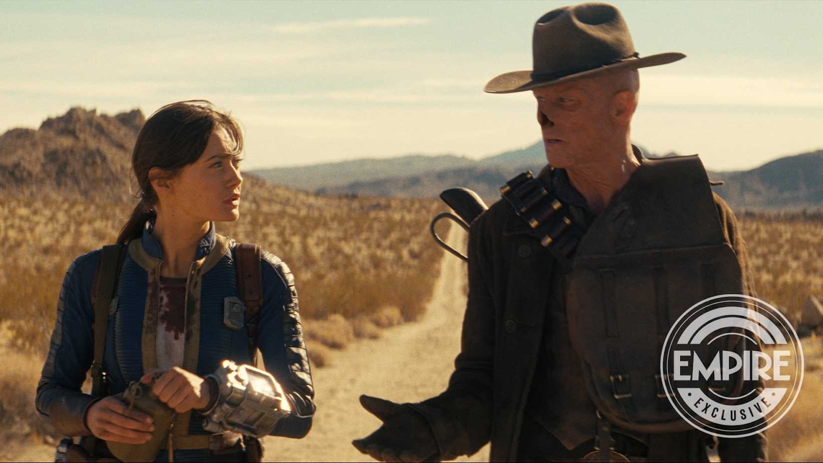 Ella Purnell as Lucy MacLean and Walton Goggins as The Ghoul in Fallout Season 2