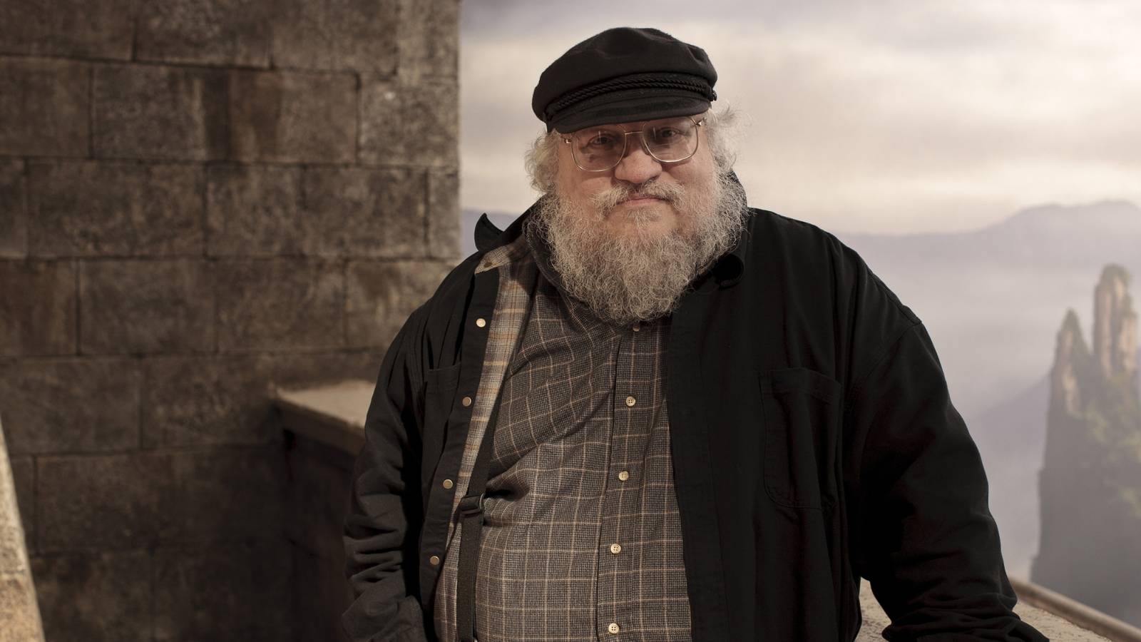 George R. R. Martin on the set of Game of Thrones