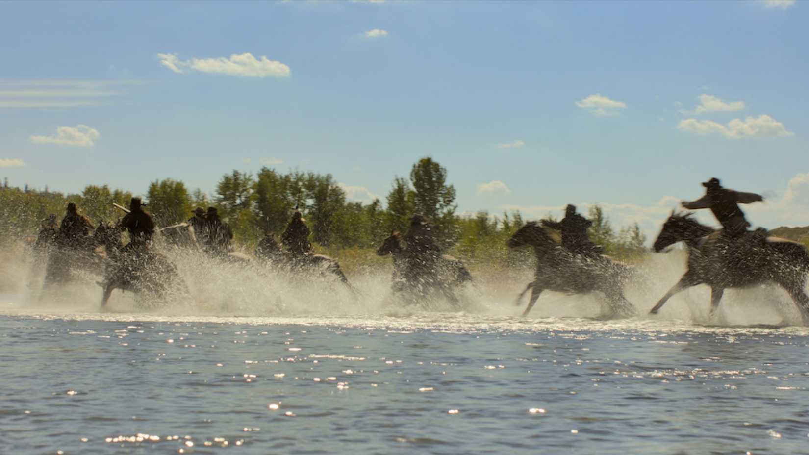Horses in The Abandons crossing a river