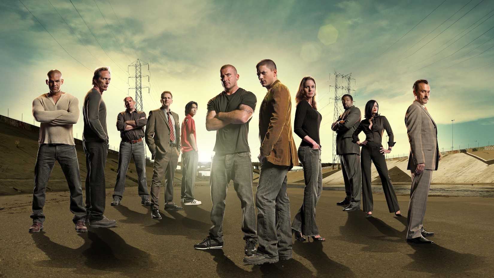 The cast of Prison Break led by Dominic Purcell and Wentworth Miller