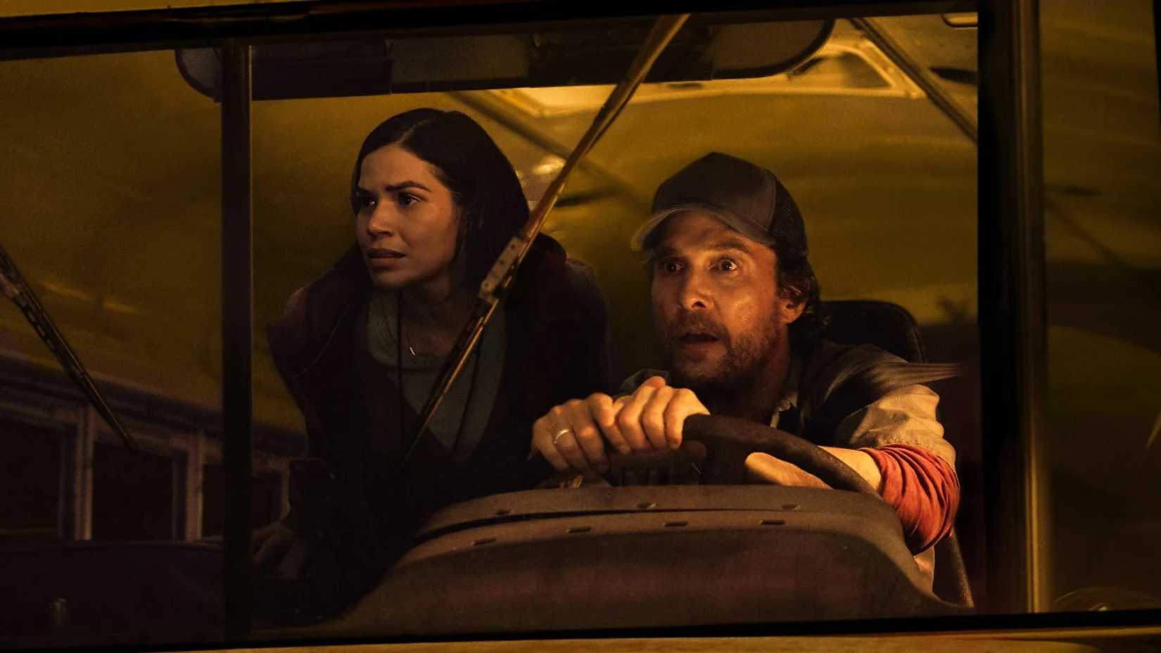 Mary and Kevin ride together in The Lost Bus