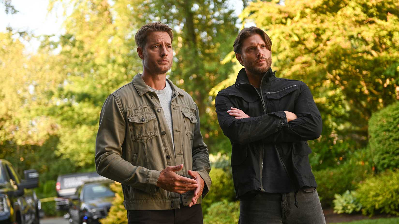 Colter and Russell standing together outside in Tracker