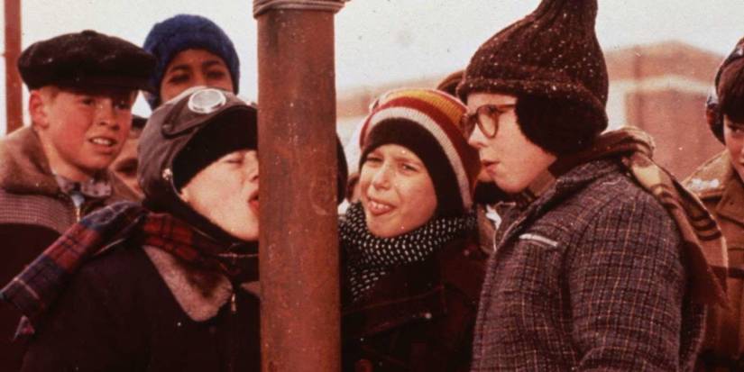 Scott Schwartz licking a pole in A Christmas Story