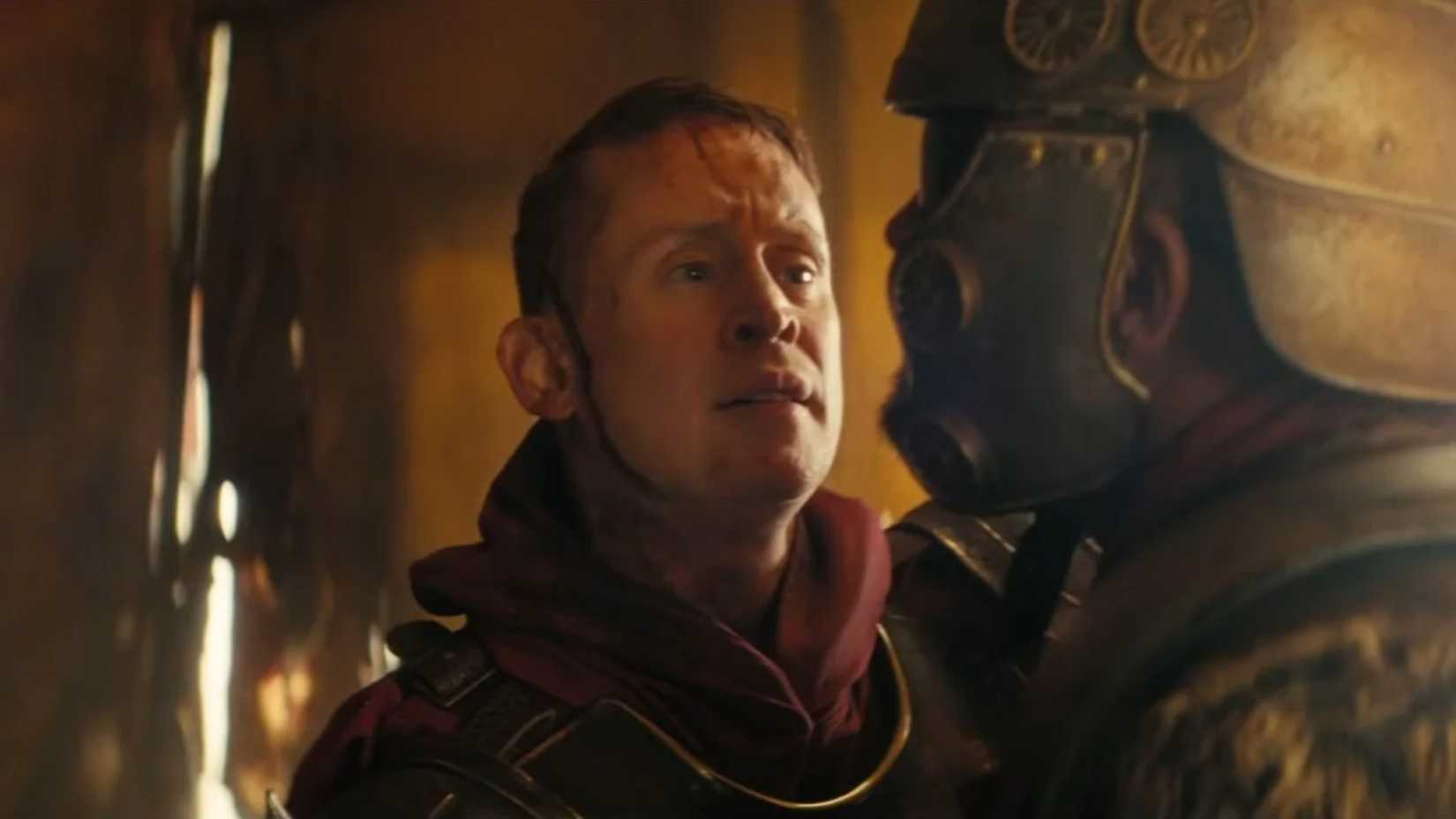 A soldier stabs another in Fallout