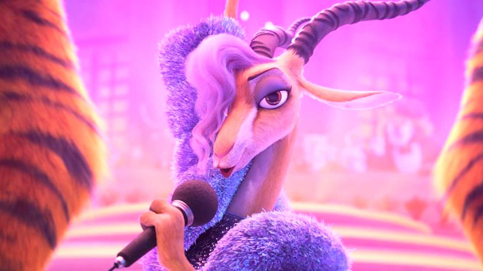 Gazelle singing into a microphone in 'Zootopia 2'
