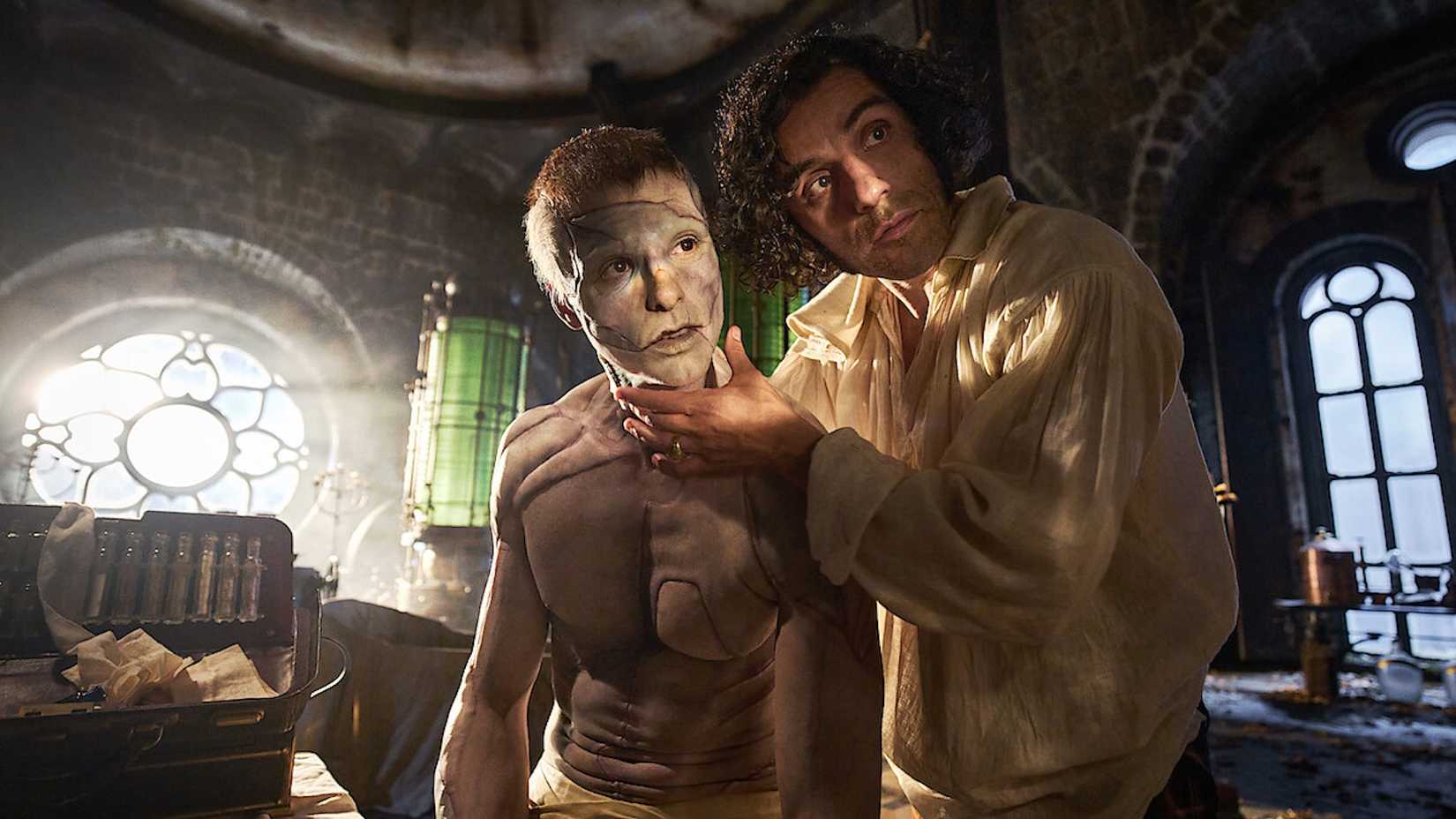 Jacob Elordi as The Creature and Oscar Isaac as Baron Victor Frankenstein in Guillermo del Toro's Frankenstein