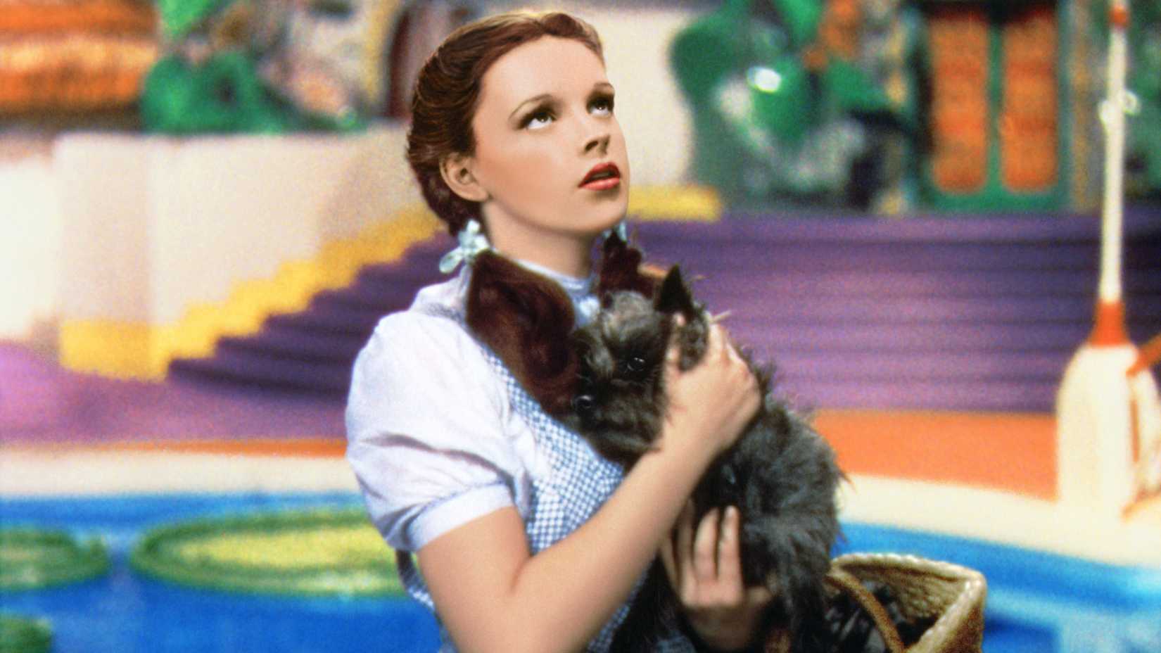 Judy Garland in The Wizard of Oz holding her dog