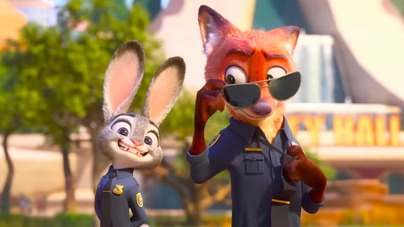 Judy Hopps and Nick Wilde wearing police uniforms in 'Zootopia 2'
