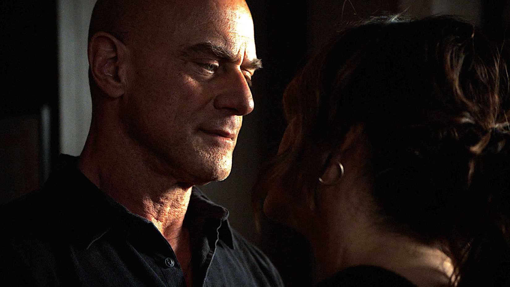 Christopher Meloni and Mariska Hargitay as Elliot and Olivia in a close moment in Law & Order: SVU