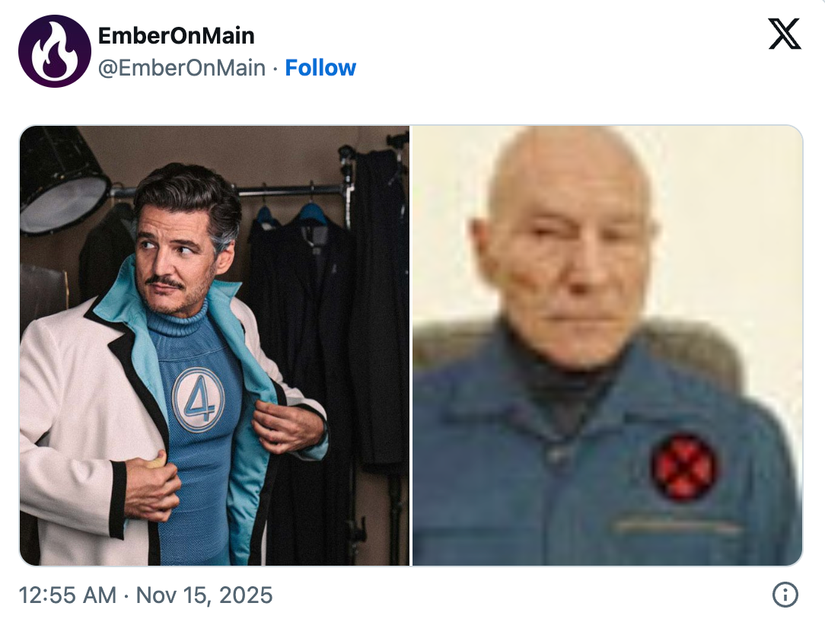 Pedro Pascal and Patrick Stewart in Fake Avengers: Doomsday Images